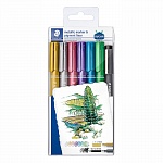 Набор маркеров Staedtler, 6 цветов и ручка ST308, металлик, 1-2 мм, пластиковый пенал