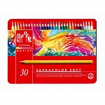Набор карандашей цветных Carandache Supracolor Soft Aquarelle, 30 цветов, металлическая коробкa